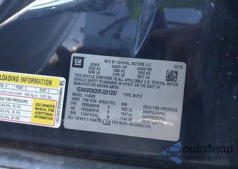 2015 Chevrolet Traverse 1Lt from USA, damaged, VIN 1GNKVGKD3FJ291297